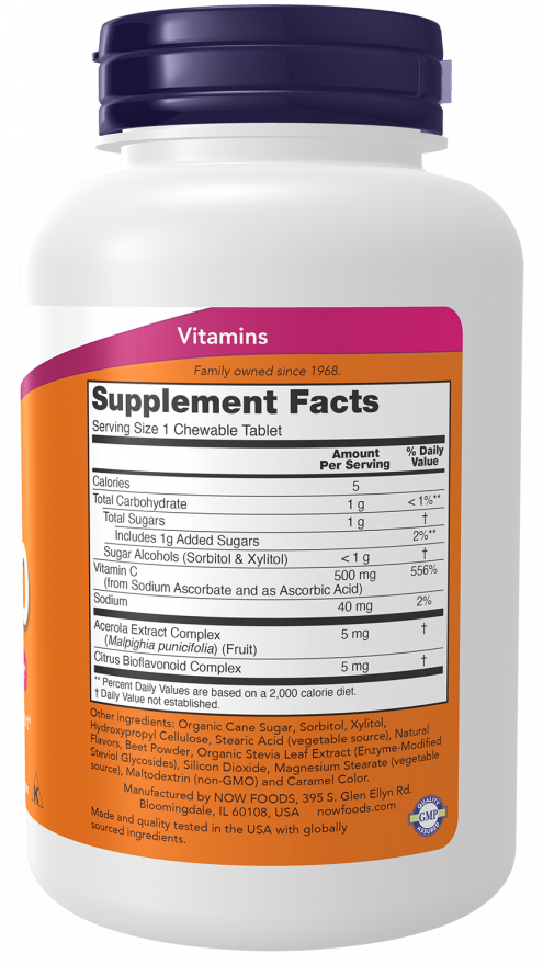 NOW Chewable C-500 Vitamin C 100 - Cherry