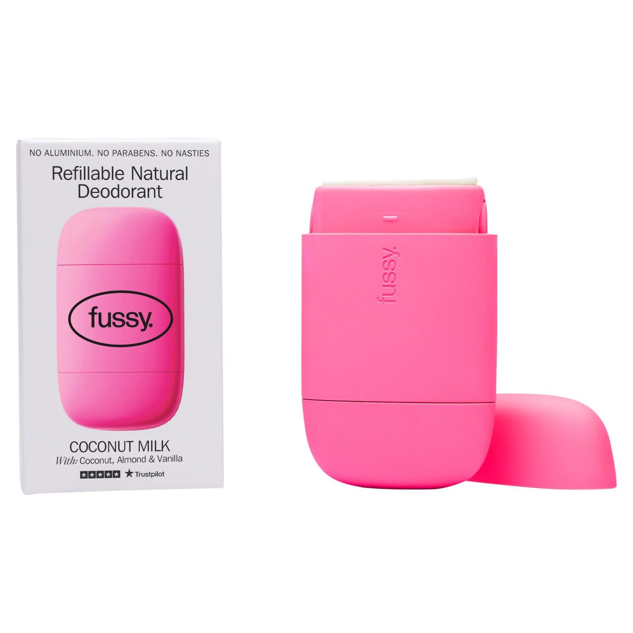 FUSSY Coconut Milk Refillable Natural Deodorant, Starter Pack