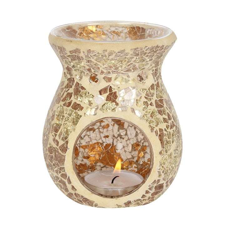Glass Oil Burner - Gold Flared Crackle