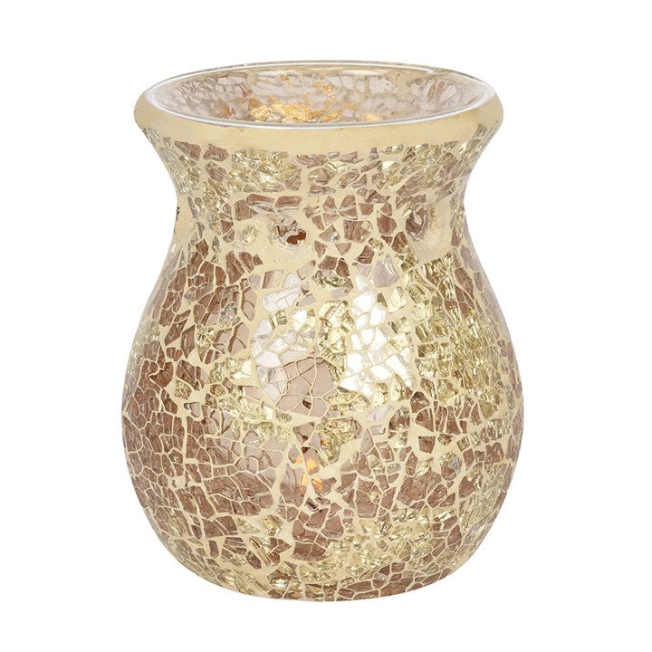 Glass Oil Burner - Gold Flared Crackle