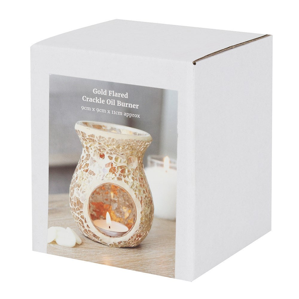 Glass Oil Burner - Gold Flared Crackle