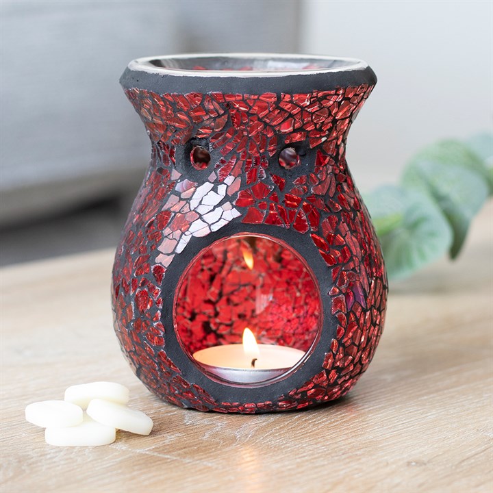 Glass Oil Burner - Red Crackle