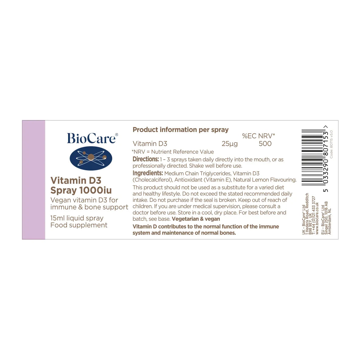 BioCare Vitamin D3 Spray 1000iu