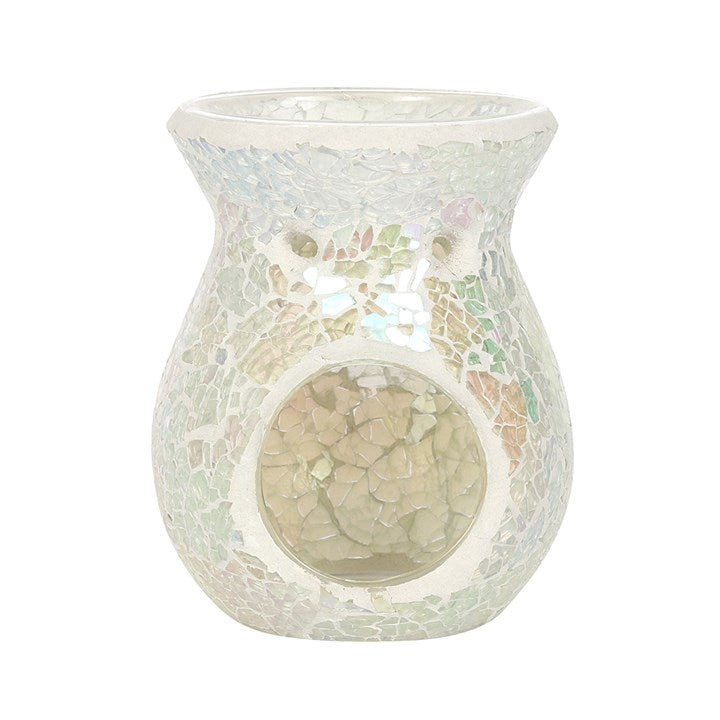 Glass Oil Burner - White Iridescent Crackle