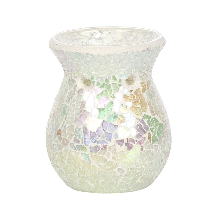 Glass Oil Burner - White Iridescent Crackle