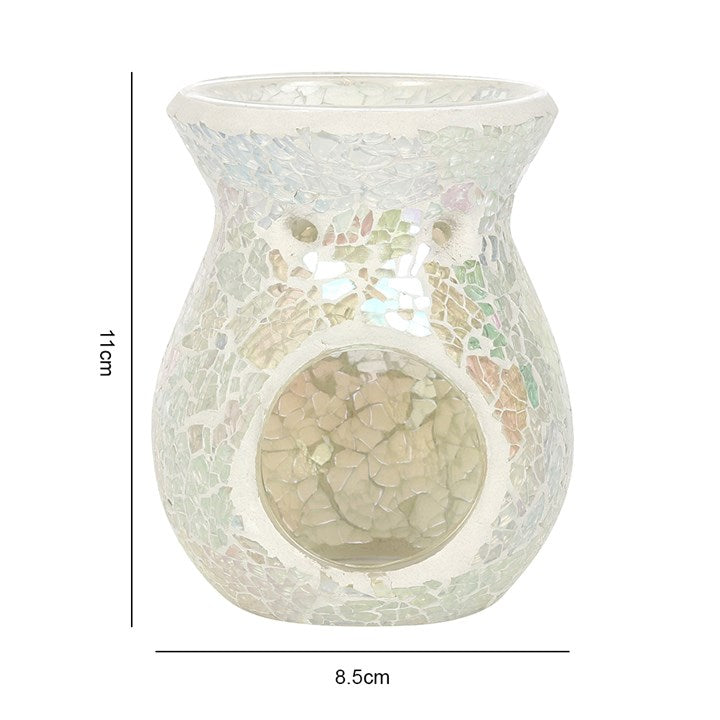 Glass Oil Burner - White Iridescent Crackle