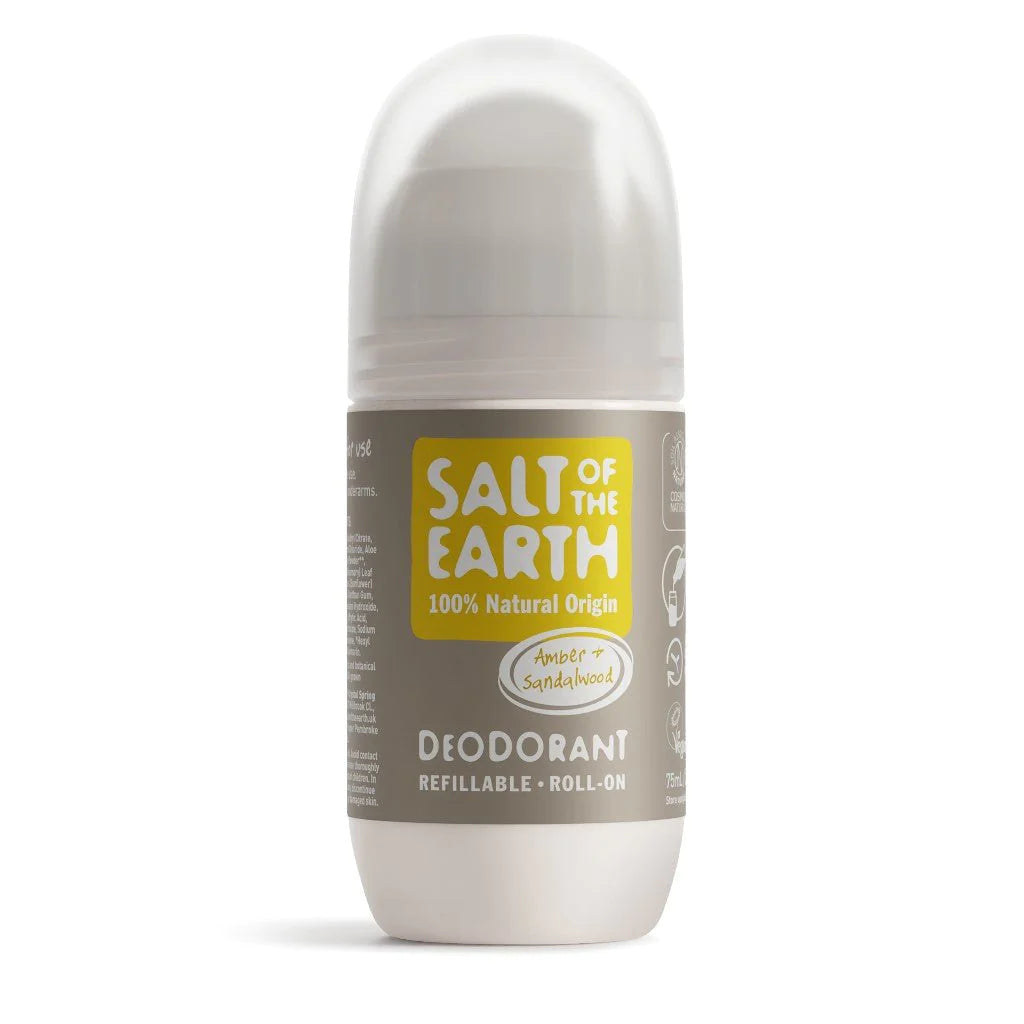 Salt of the Earth Deodorant Refillable Roll On 75ml - Amber & Sandalwood