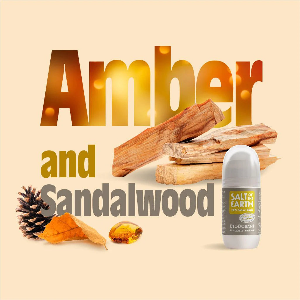 Salt of the Earth Deodorant Refillable Roll On 75ml - Amber & Sandalwood