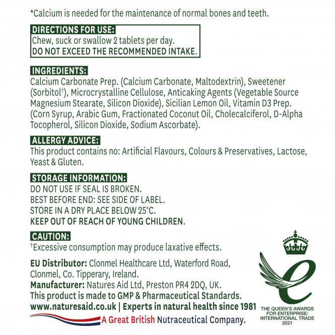Natures Aid Chewable Calcium 60