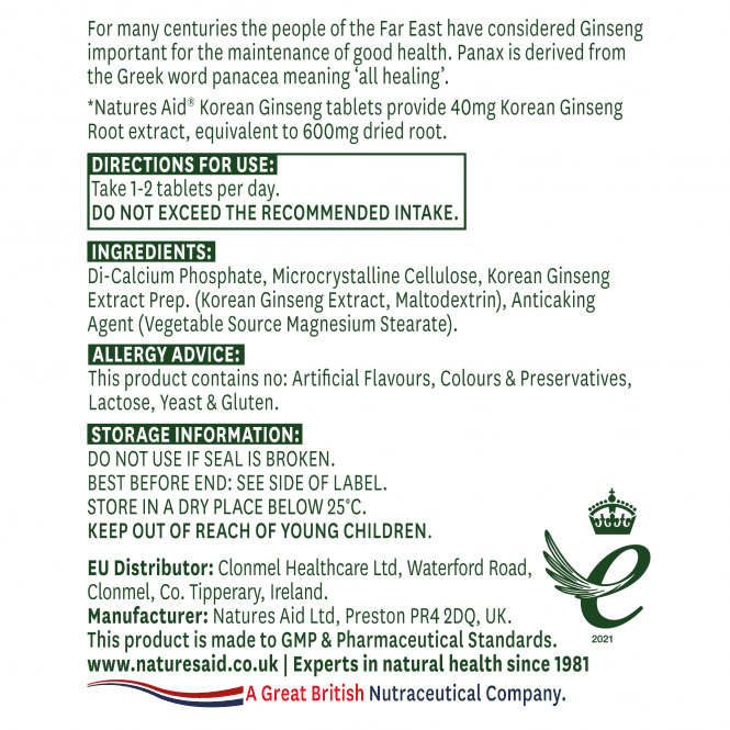 Natures Aid Korean Ginseng 90 tablets
