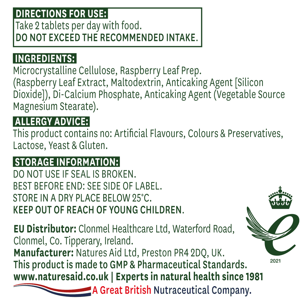 Natures Aid Raspberry Leaf 750mg 60