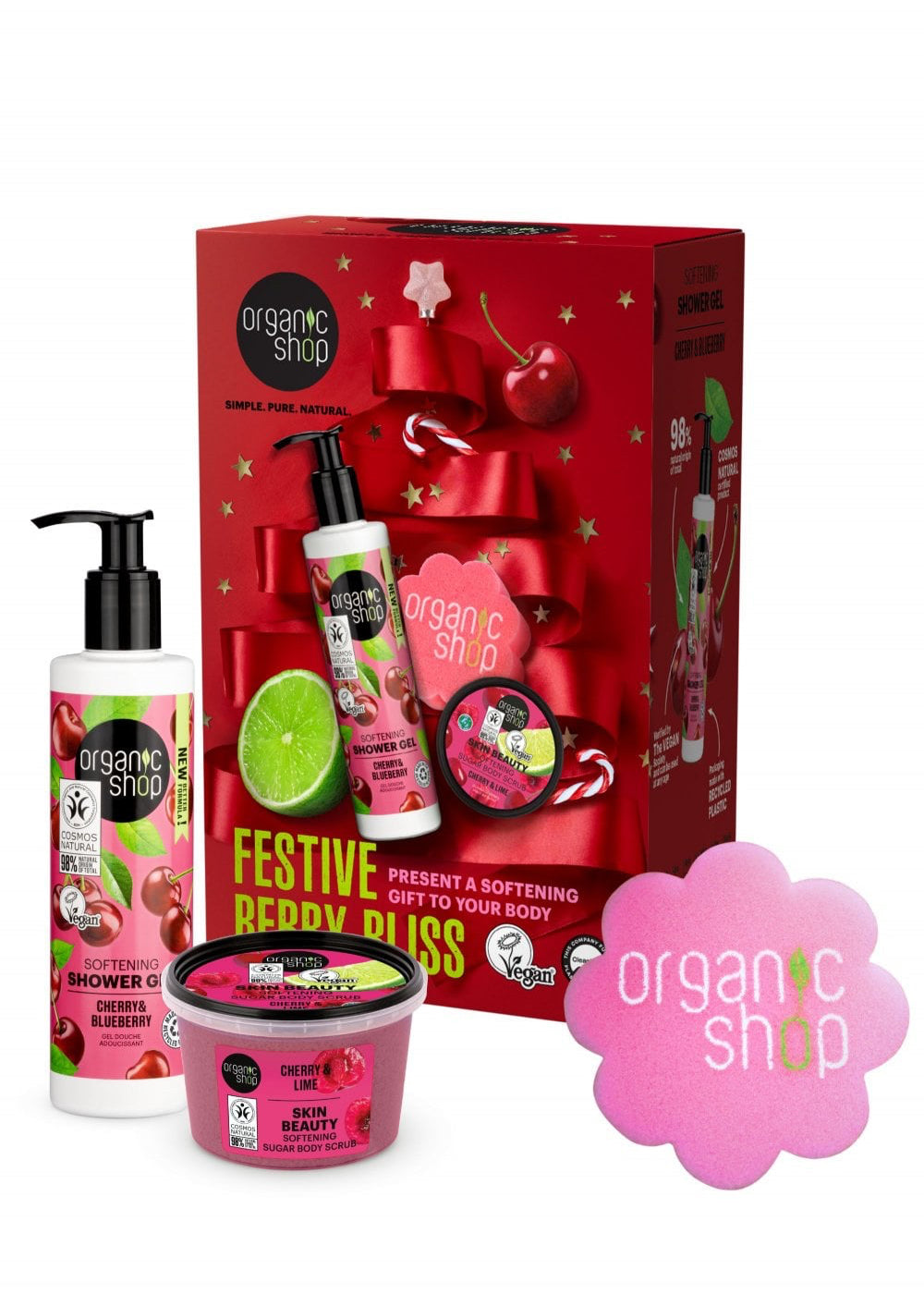 Festive Berry Bliss Body Care Set with Softening Sugar Body Scrub & Softening Shower Gel