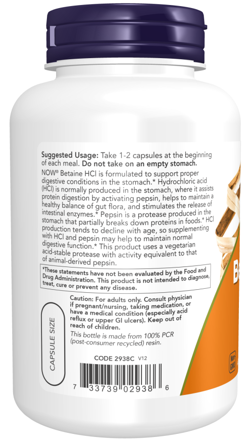 Now Betaine HCl 648 mg 120 Capsules