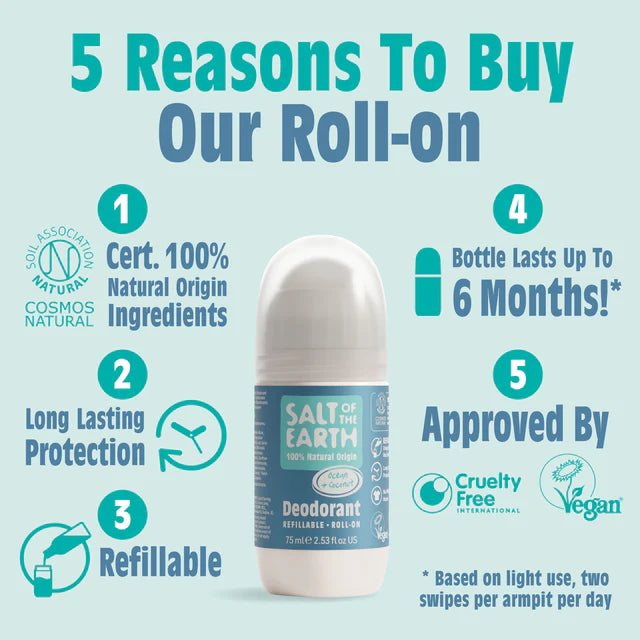 Salt of the Earth Deodorant Roll On 75ml Refillable - Ocean & Coconut