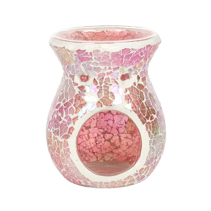 Glass Oil Burner - Pink Iridescent Crackle