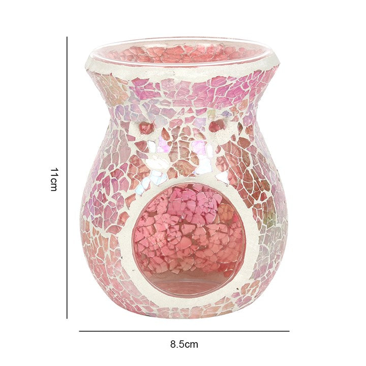 Glass Oil Burner - Pink Iridescent Crackle