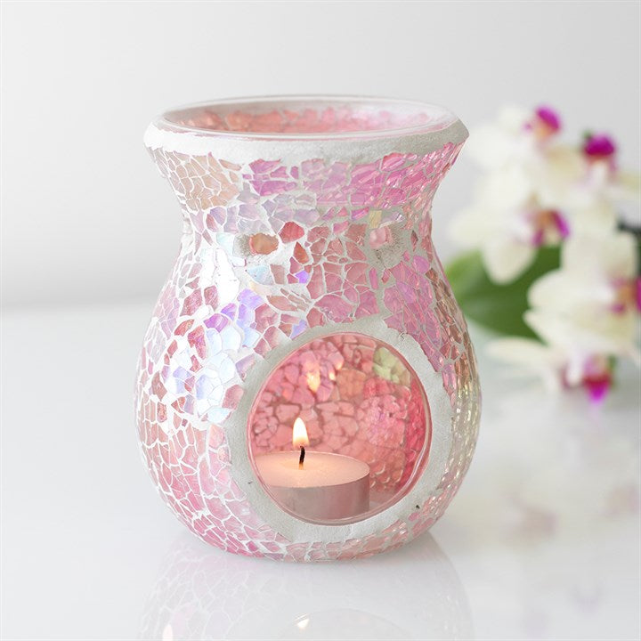 Glass Oil Burner - Pink Iridescent Crackle