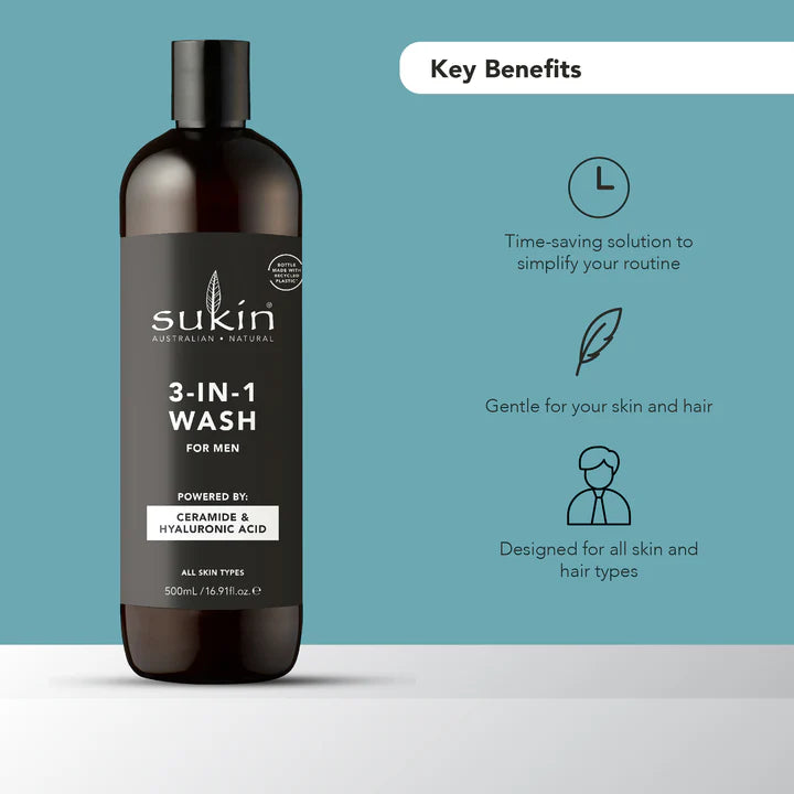 Sukin Men's 3 in 1 Wash 500ml