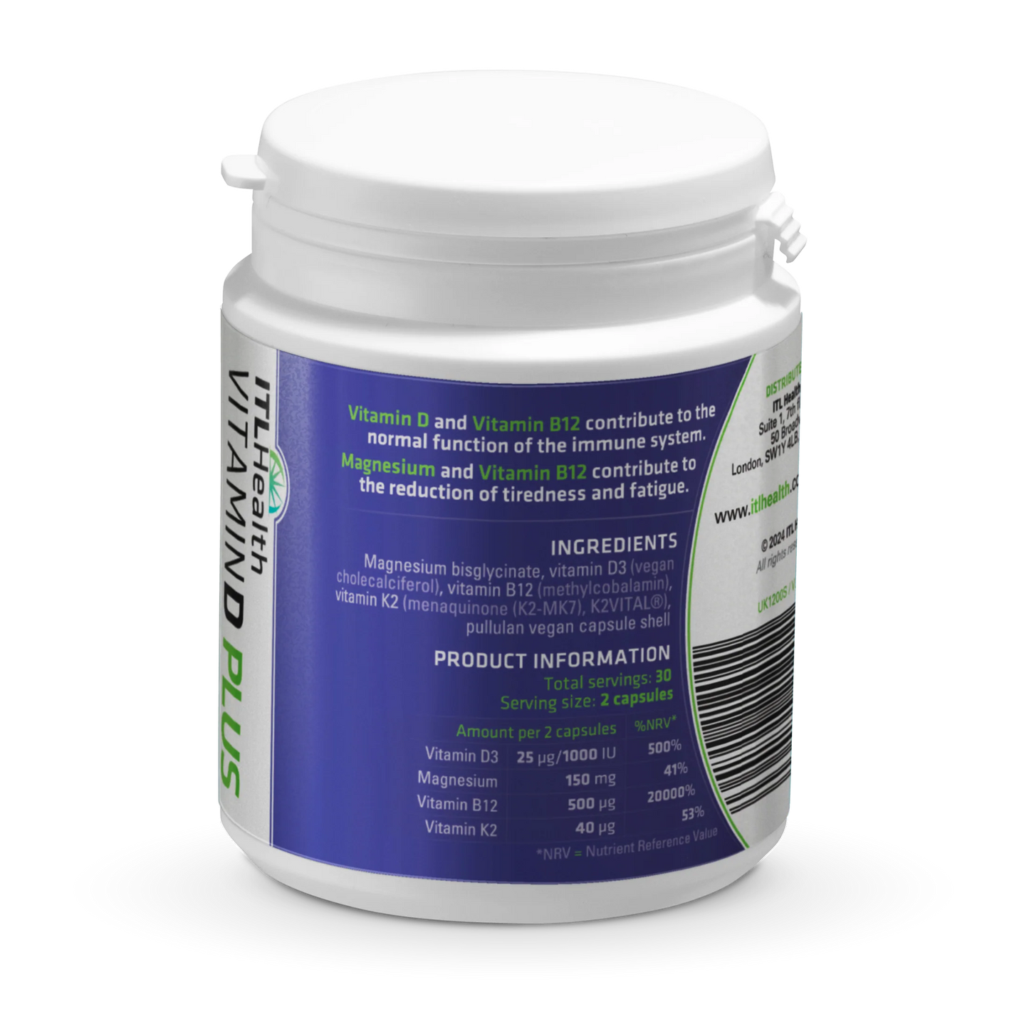 Vitamin D Plus with pure Magnesium Bisglycinate, K2 & B12 60