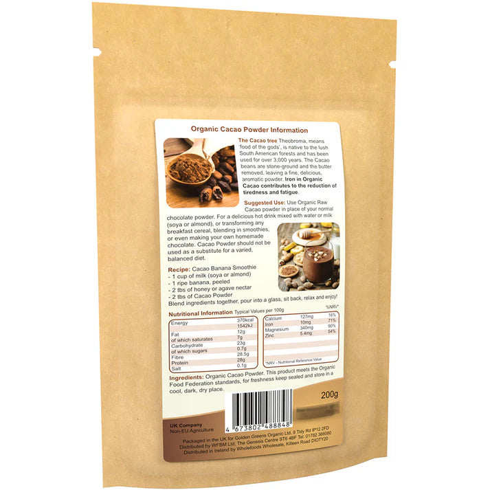 Golden Greens Organic Raw Cacao Powder 200g