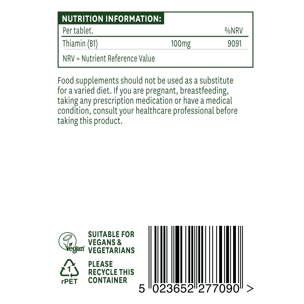 Natures Aid Vitamin B1 Thiamin 100mg 90