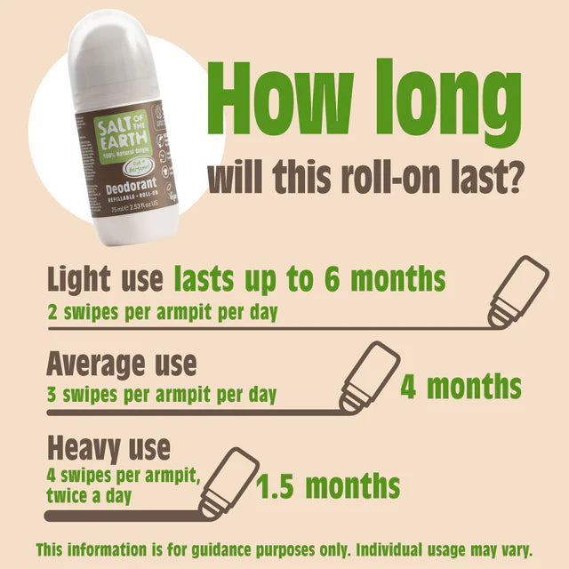 Salt of the Earth Deodorant Roll On 75ml Refillable - Oud and Bergamot