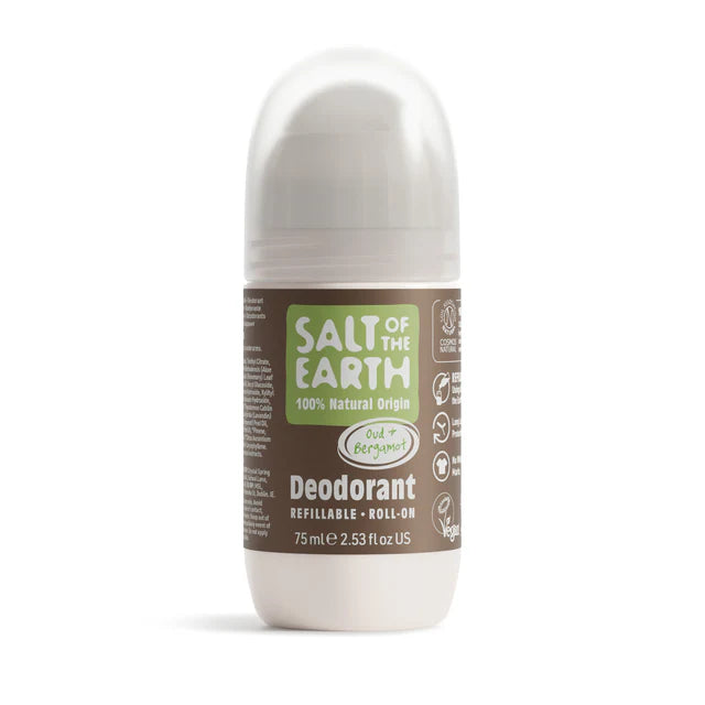 Salt of the Earth Deodorant Roll On 75ml Refillable - Oud and Bergamot