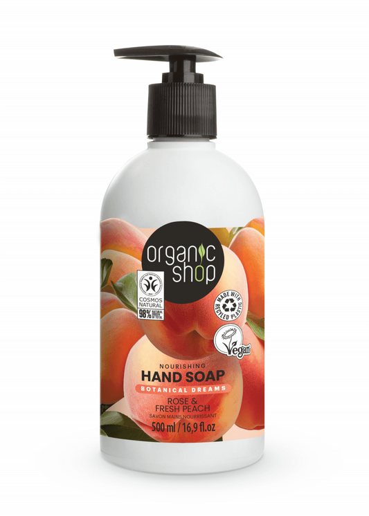Organic Shop Nourishing Hand Soap Rose and Peach (500ml)