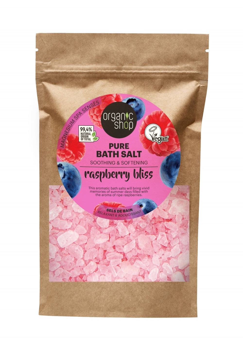 Organic Shop Raspberry Bliss Soothing & Softening Pure Bath Salt (500g)