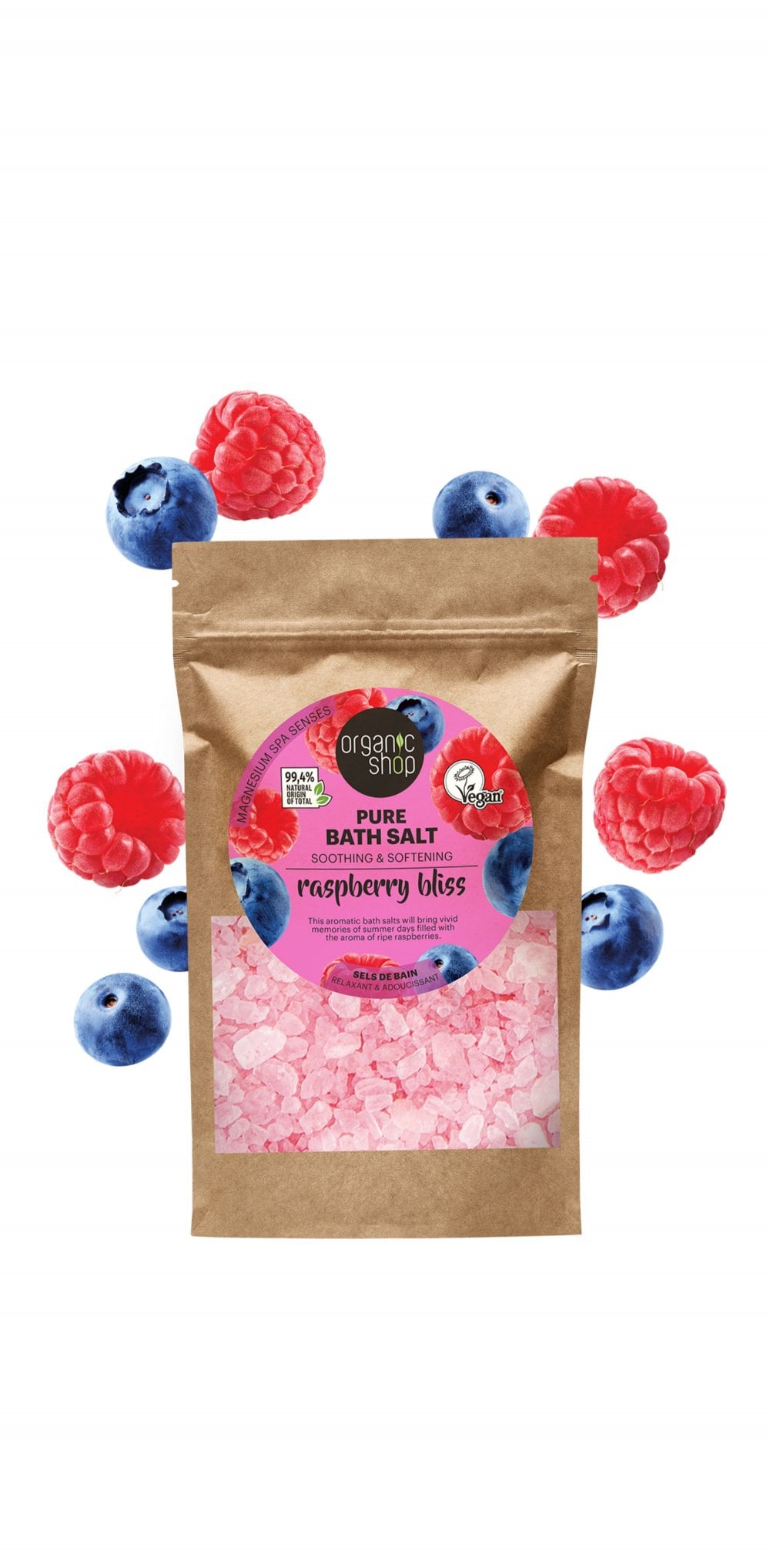 Organic Shop Raspberry Bliss Soothing & Softening Pure Bath Salt (500g)